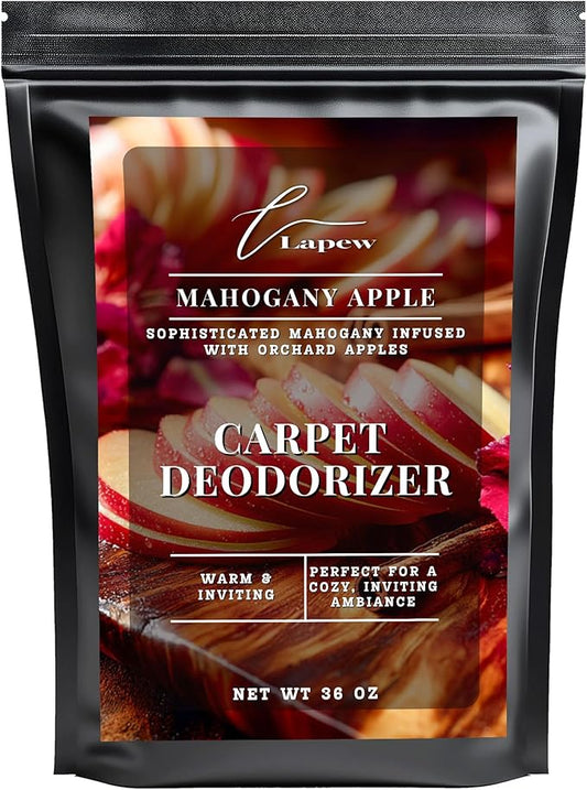 Lapew Mahogany Apple Carpet Deodorizer Powder - Pet Safe Freshener for Vacuuming | Scented Odor Eliminator for Home | 36 oz