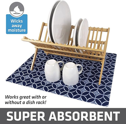 Drymate Jumbo XL Dish Drying Mat (19”x24”), Low-Profile, Super Absorbent, Quick Dry Fabric, Waterproof & Slip-Resistant, for Kitchen Counter, Trimmable, Easy to Clean (USA Made)(Indigo)