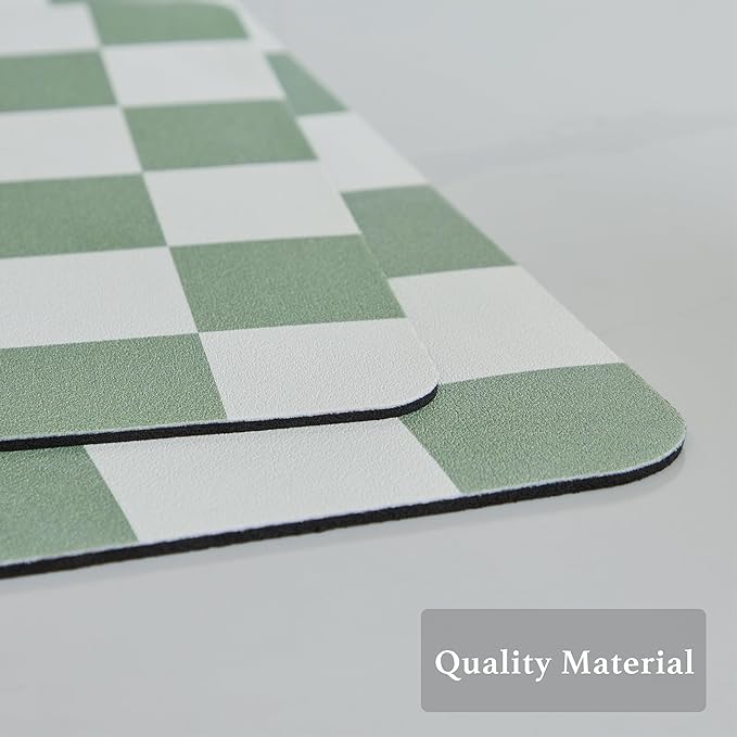 Ohocut Checkered Dish Drying Mat for Kitchen Counter, Coffee Bar Station Accessories, Retro Cute Aesthetic Modern Absorbent Drainer Mat Kitchen Drying Mat Easy Clean, Sage 16" x 24"