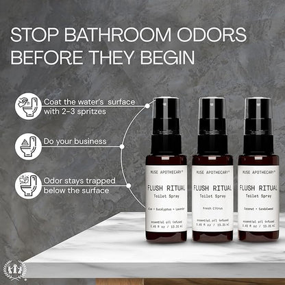 Muse Apothecary Flush Ritual - Aromatic & Refreshing Toilet Spray, Use Before You Go, Infused with Natural Essential Oils - Travel Size Mini Collection, 0.45 oz, 3 Pack