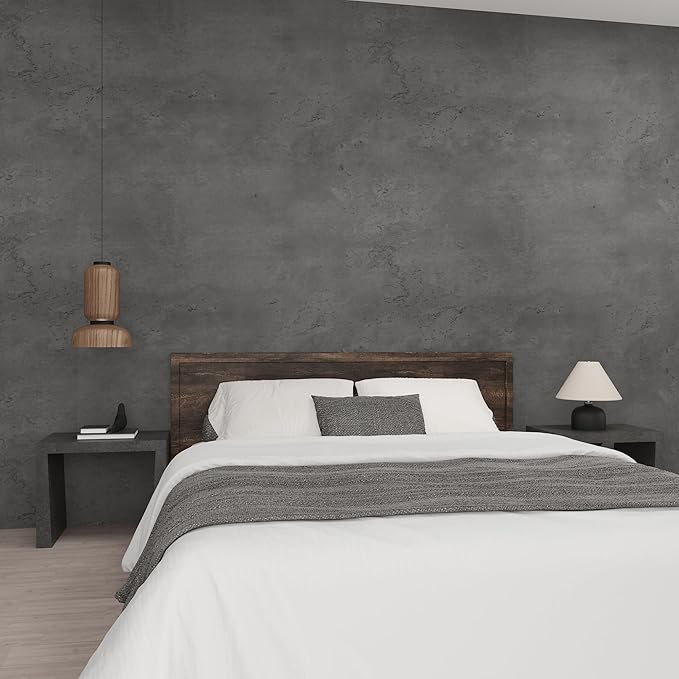 3yecao 24"×197" Thick Dark Grey Black Concrete Wallpaper Waterproof Charcoal Gray Cement Wallpaper Peel and Stick Matte Textured Self Adhesive Concrete Contact Paper for Bedroom Gym Living Room Walls