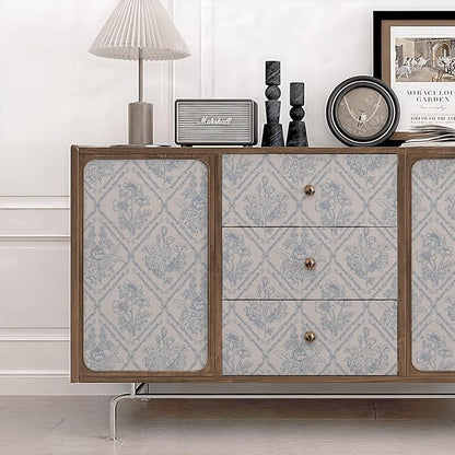 Toduso Peel and Stick Wallpaper Vintage Wall Paper Boho Contact Paper Blue Removable Wallpaper for Kitchen Bathroom Bedroom Floral Waterproof Self Adhesive Vinyl Drawer Decor 17.3"x393.7"