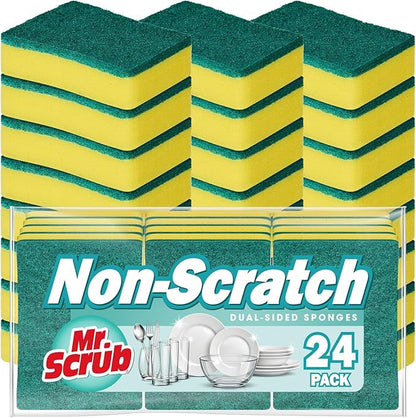 Sponges Kitchen Scrub Dish Sponge Scouring Pad, 24 Pack Cleaning Brush Scrubber Supplies for Soap, Dishwashing Dinnerware Sets Pan Pot Towels Cloth Rags Holder Glass Dishwasher Sink Bathroom