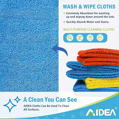 AIDEA Microfiber Cleaning Cloth, 5PK, Soft Absorbent Rags, Microfiber Towels for Cars, Kitchen Towels, Dusting Cloth for Home, Window, Cleaning Supplies, 12"×12"