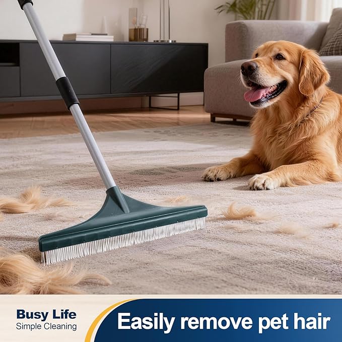Yocada Carpet Rake for Pet Hair Removal Reusable Pet Hair Remover Telescopic Carpet Scraper Sweeper Cat Dog Hair Remover Rake Brush for Rugs Mats 56.69"