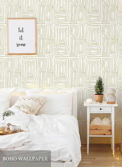GloryTik Peel and Stick Wallpaper Boho Modern Beige Contact Paper Peel and Stick Wall Paper Removable Self Adhesive Geometric Wallpaper for Bathroom Bedroom Cabinets Decor Vinyl 16.14"x78.7"