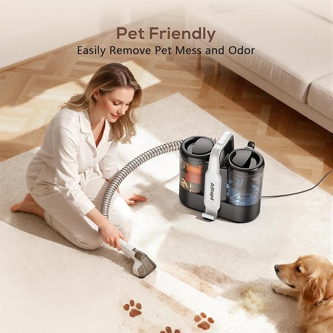 Ailltopd Portable Spot Cleaner Machine for Carpet and Upholstery, 15Kpa Handheld Spot Cleaner & Carpet Extractor for Pet, Car, Stars, Couch, Furniture, with Dual BrushHeads and Carpet Cleaner Solution