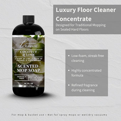 Lapew Coconut & Lime Scented Mop Soap - Luxury Floor Cleaner Concentrate for Mopping Tile, Laminate, Vinyl & Hardwood | Streak-Free, Low-Foam | 36 oz