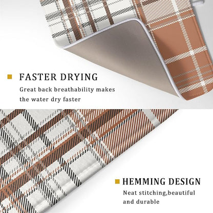 Brown White Buffalo Plaid Dish Drying Mat 18 x 24 Inch With Absorbent Reversible Microfiber Retro Checkered Tartan Farmhouse Drying Mats Dish Drainer Mat Fast Dry For Kitchen Dining Room Decoration