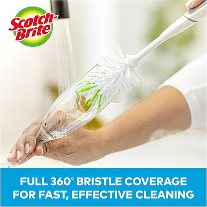 Scotch-Brite Glass and Water Bottle Brush, Long-Lasting,Safe on Glassware,Shaker Bottles,Food Processors & More,Non-Slip Handle, Durable,Reusable,Clean in Top Rack of Your Dishwasher (Pack of 6)