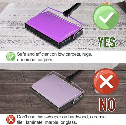 Yocada Carpet Sweeper Cleaner 4 Poles for Home Office Low Carpets Rugs Undercoat Carpets Pet Hair Dust Scraps Paper Small Rubbish Cleaning with a Brush