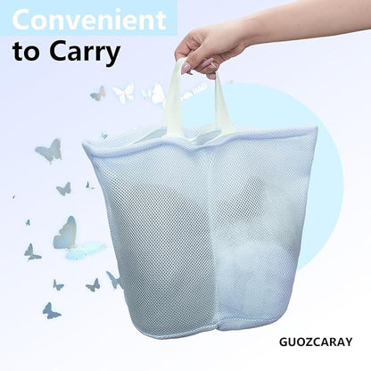 laundry bag with handles mesh laundry bags washing machine laundry totes travel storage and sorting bag for Clothes laundry bag for delicates (Blue)