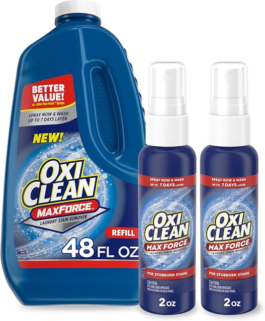 Bundle of OxiClean Max Force Laundry Stain Remover Spray Refill, 48 fl oz + OxiClean Max Force Laundry Stain Remover Spray, 2 fl oz, 2PK