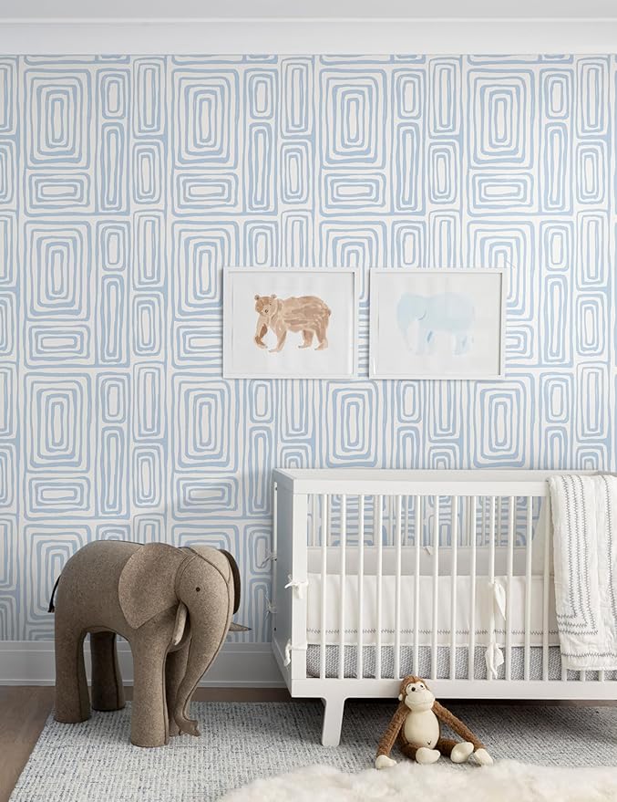 GloryTik Peel and Stick Wallpaper Blue and White Contact Paper Modern Geometric Self-Adhesive Removable Waterproof Wall Paper for Bedroom Bathroom Cabinets Kids Room Vinyl Roll 16.14"x197"