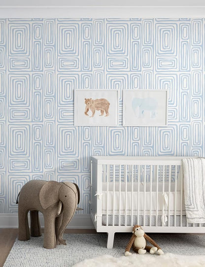 GloryTik Peel and Stick Wallpaper Blue and White Contact Paper Modern Geometric Self-Adhesive Removable Waterproof Wall Paper for Bedroom Bathroom Cabinets Kids Room Vinyl Roll 16.14"x197"