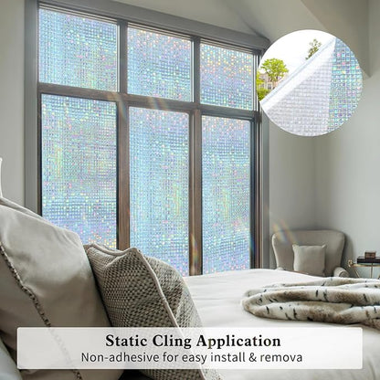 Privacy Window Film Stained Glass Non-Adhesive Rainbow Window Film Home Decorative Vinyl Static Cling Window Stickers Window Covering for Glass Door Bedroom Office 35.4 Inch x 6.8 Feet
