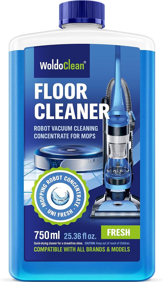 WoldoClean Floor Cleaner Solution for Robot Mops 25.36 fl.oz - Anti-Clog Formula Compatible with Roborock, Dreame, Roomba, Tineco, Professional Low-Foam Concentrate