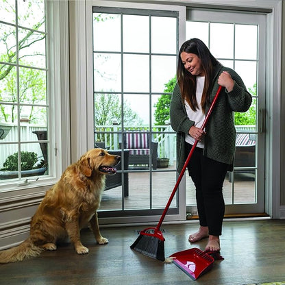 O-Cedar Pet Pro Broom with Step-On Dustpan | Remove 99% with One Sweep | Removes 3 Times More Pet Hair | Quiet Cleaning Tool for Cat and Dog Owners