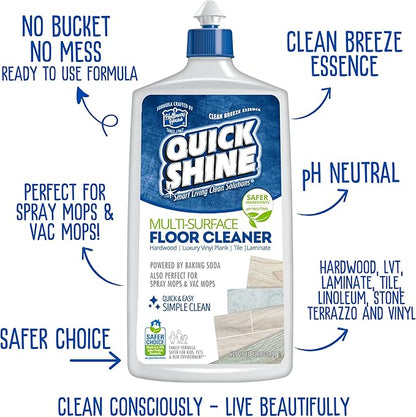 Quick Shine Multi Surface Floor Cleaner 27oz, 2Pk | Ready to Use-Streak Free- No Rinse | Use on Hardwood, Laminate, Luxury Vinyl Plank & Stone | Use in Spray Mops & Vac Mops | Safer Choice Cleaner