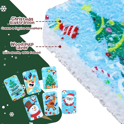 Christmas Theme Kitchen Sponge (12Pack) - Wood Pulp & Coconut Scrubber Sponges, High-Absorption Dishwashing Sponge with Festive Designs, Strong Cleaning for Dishes, Household Cleaning