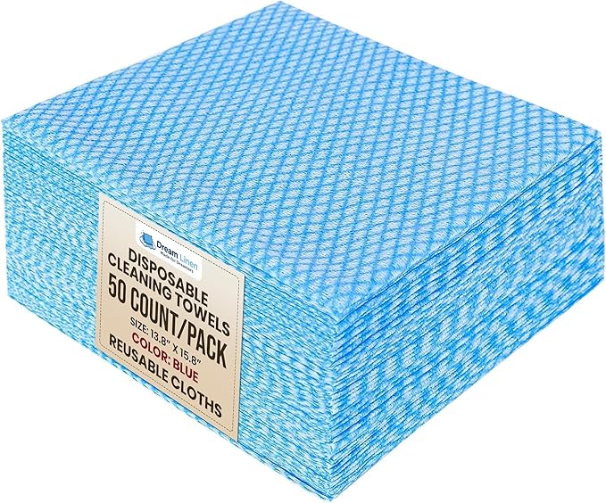 50 Count Disposable Cleaning Cloths, Blue - 13.8"x15.8" Ultra Absorbent Towels for Kitchen, Stove & Bathroom - Multi-Purpose Soft Dish Cloths
