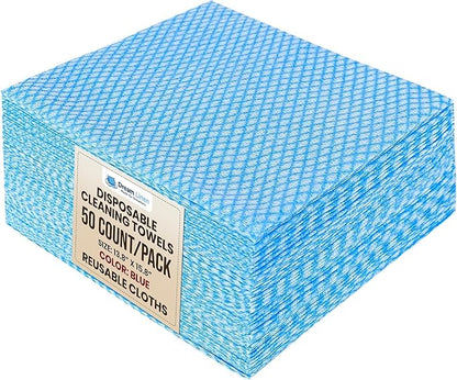 50 Count Disposable Cleaning Cloths, Blue - 13.8"x15.8" Ultra Absorbent Towels for Kitchen, Stove & Bathroom - Multi-Purpose Soft Dish Cloths