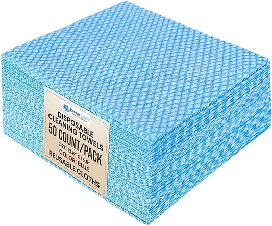 50 Count Disposable Cleaning Cloths, Blue - 13.8"x15.8" Ultra Absorbent Towels for Kitchen, Stove & Bathroom - Multi-Purpose Soft Dish Cloths