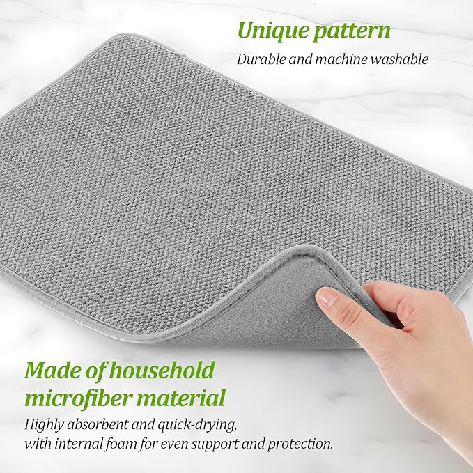Microfiber Dish Drying Mat, Dish Drying Mat for Kitchen Counter, Super Absorbent Kitchen Dish Drying Pad, Coffee Bar Mat with Rubber Backed for Countertop Dishes Utensils, 16 x 12 Inch, Gray