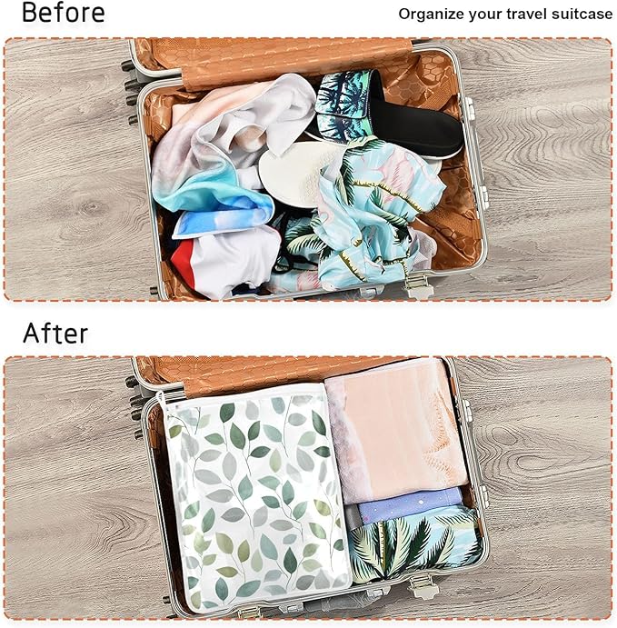 Mesh Laundry Bags Lingerie Bags for Washing Delicates 2 PCS Durable Wash Bag with Zipper Small and Medium Washable Fresh Green and Grey Leaves