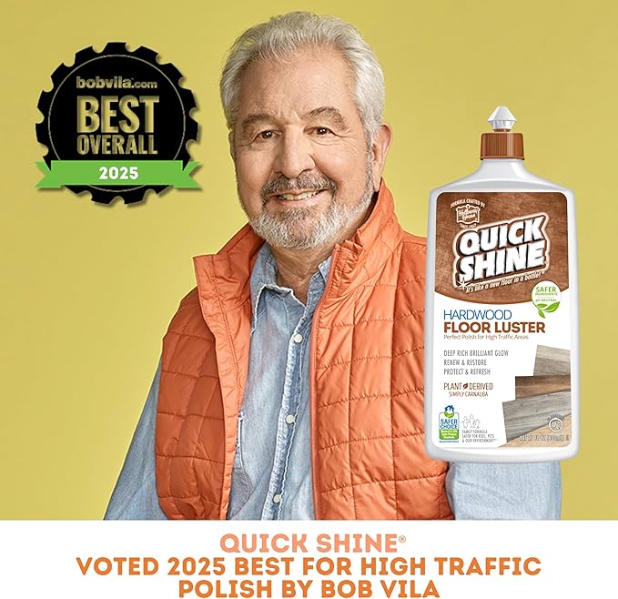 Quick Shine Hardwood Floor Clean + Polish Mop Kit w/ 3 Reusable Pads & 1-16 oz. Floor Luster w/Plant-Derived Carnauba | Use Wet + Dry | Safer Choice pH Neutral Ready to Use Formula