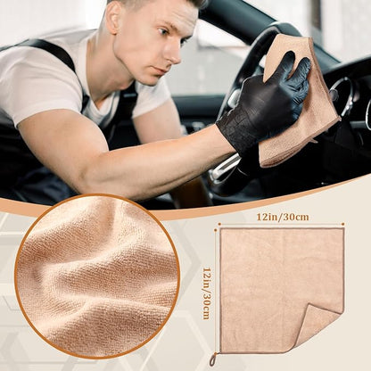 Weysat 10 Pcs Leather Car Interior Detailing Brush Set, Microfiber Cloth Applicator, Absorbent Sponge Block, Natural Bristles Brushes Scratch-free Ultra-soft for Interiors Furniture Seats Leather Care