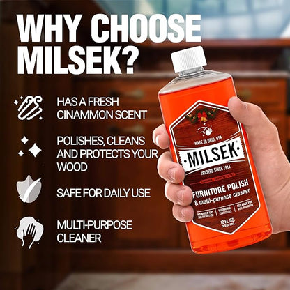 Milsek Furniture Polish and Wood Cleaner with Cinnamon Raspberry Scent - for Home and Household from Hardwood Floors to Kitchen Cabinets - 12 Fl Oz (Pack of 12)