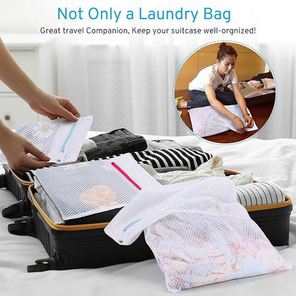 3 Pack 3 Size Durable Honeycomb Mesh Laundry Bags Set for Delicates with AUTO-Lock Zipper, Lingerie Bags for Washing Delicates, Laundry Bags Mesh Wash Bags, Delicates Laundry Bag