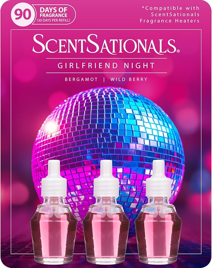 ScentSationals Girlfriend Night Fragrance Oil Plug In Air Freshener Refills 3-Pack - Works with Scentsationals Wall Plugs, Long-Lasting Home Fragrance, 0.8 fl oz Each, Packaging May Vary