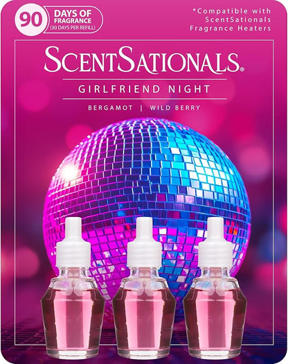 ScentSationals Girlfriend Night Fragrance Oil Plug In Air Freshener Refills 3-Pack - Works with Scentsationals Wall Plugs, Long-Lasting Home Fragrance, 0.8 fl oz Each, Packaging May Vary