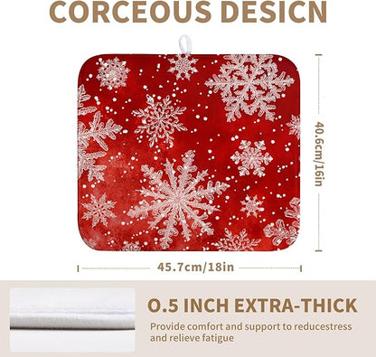 Christmas Dish Drying Mat for Kitchen Counter 16x18 Inch Red Snowflake Xmas Drying Pad Winter Holiday Dish Draining Mat Absorbent Microfiber Dish Drainer Rack Mat for Coffee Bar Kitchen