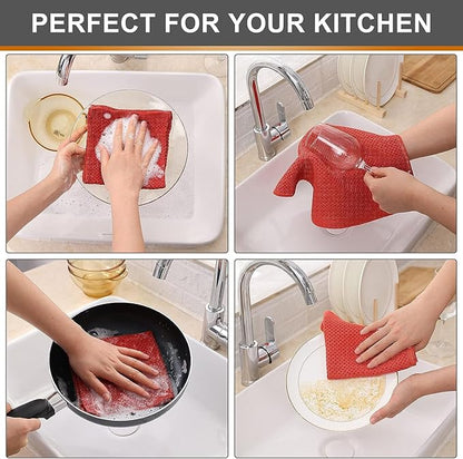 Kitinjoy 100% Cotton Kitchen Dish Cloths (12 X 12 Inches, Brick Red), 8 Pack Waffle Weave Ultra Soft Absorbent Dish Towels for Drying Dishes Quick Drying Kitchen Towels Dish Rags