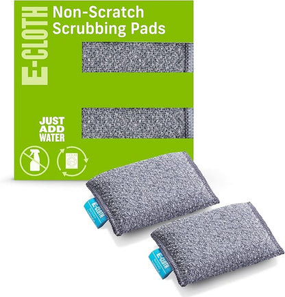 E-Cloth 2-Pack Non-Scratch Scrubbing Pads, Microfiber Scrubber and Dish Sponge, Ideal for a Streak-Free Clean Grill, Cast Iron and Dishes, Washable and Reusable, 100 Wash Promise