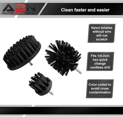 ABN Nylon Scrubber Drill Attachment Cleaning Brush 3pc Set Black Hard Bristles for 1/4in Power Drill, Tough Outdoor Jobs