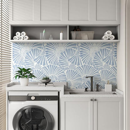 White and Blue Wallpaper Peel and Stick Wallpaper Boho 17.3"×197" Modern Wallpaper Self Adhesive Removable Wall Paper for Bedroom Blue Contact Paper for Cabinets Drawers Shelf Home Decor Vinyl Film
