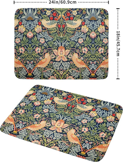 Navy Blue Sage Green Chinoiserie Dish Drying Pad 18 x 24 Inch With Absorbent Reversible Microfiber Vintage Strawberry Floral Bird Drying Mats Dish Drainer Mat Fast Dry For Kitchen