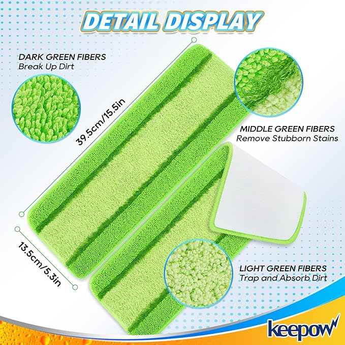 4 Pack Spray Mop Pads Refills Compatible with Libman Freedom Spray Mop, Reusable Microfiber Spray Mop Head Replacement, 16 in Spray Mops for Floor Cleaning (ONLY Pads)