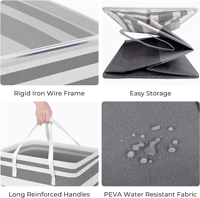 HomeHacks 4-Pack Large Laundry Basket, Waterproof, Freestanding Laundry Hamper, Collapsible Tall Clothes Hamper with Extended Handles for Clothes in the Dorm and Family-(Gradient Grey, 100L)