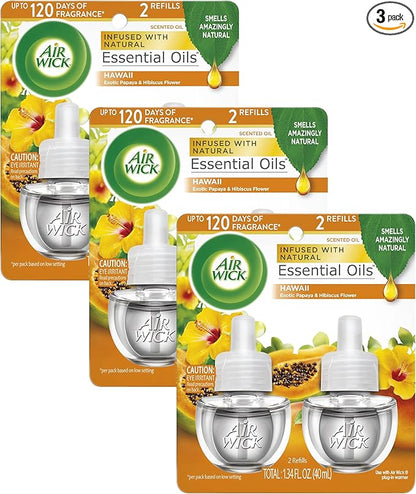 Air Wick plug in Scented Oil, 2 Refills, Hawaii, Essential Oils, Air Freshener (Pack of 3)