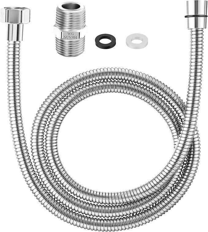 Dreyoo 1 Pack 59 Inch Shower Hose with Shower Extension Connector, Extra Long Handheld Head Hose with Brass Insert and Nut, 1/2 to 1/2 Extender, Stainless Steel