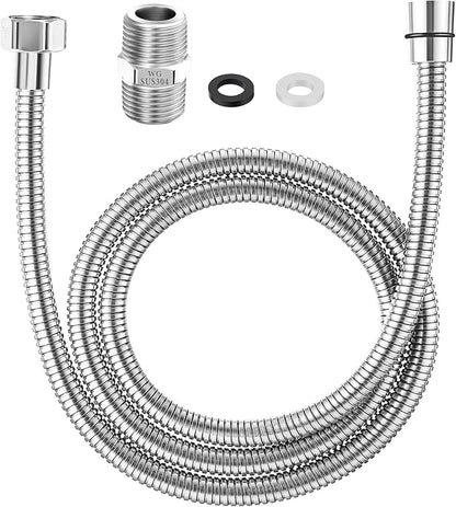 Dreyoo 1 Pack 59 Inch Shower Hose with Shower Extension Connector, Extra Long Handheld Head Hose with Brass Insert and Nut, 1/2 to 1/2 Extender, Stainless Steel