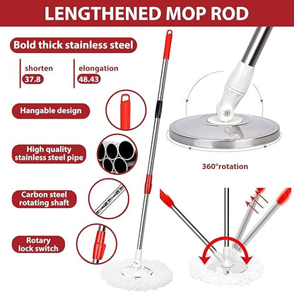 Spin Mop and Bucket with Wringer Set, 360 Spinning Mop Bucket System with 3 Microfiber Mop Replacement Heads, Mop and Bucket with Wringer Set for Home