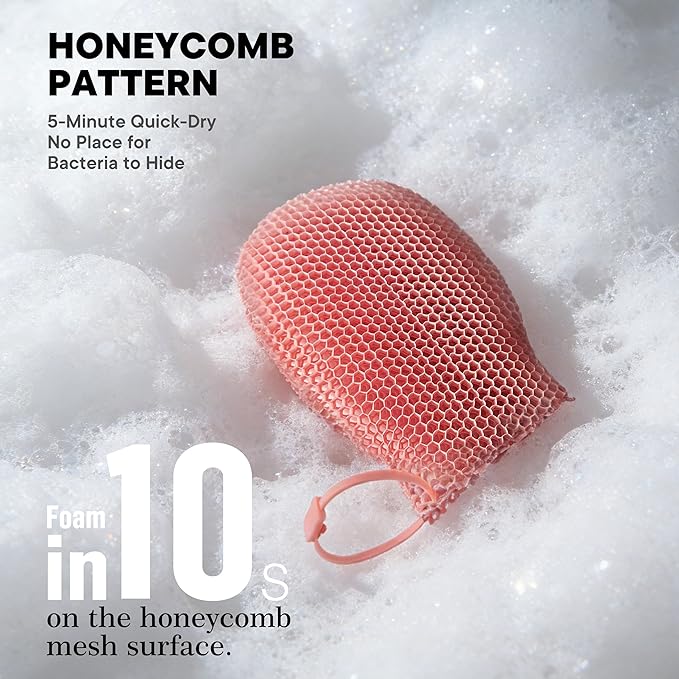 Bath Mitt - Exfoliating Glove, Honeycomb Body Scrubber,Massage Body Scrub Gloves for Home Spa,Mitt Sponges for Cleaning Body,Deep and Gentle,Fast foaming (Pink(Softer,Small Size,) New Version)