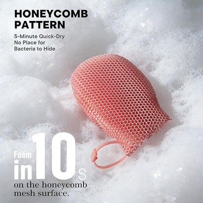 Bath Mitt - Exfoliating Glove, Honeycomb Body Scrubber,Massage Body Scrub Gloves for Home Spa,Mitt Sponges for Cleaning Body,Deep and Gentle,Fast foaming (Pink(Softer,Small Size,) New Version)
