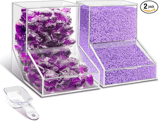 Laundry Pods Container with Spoon, Acrylic Candy Dispenser with 2 Lid, Dishwasher Pod Holder, Laundry Detergent Container, Laundry Organization for Laundry Room, Home, Office Used- Stand, 2pcs